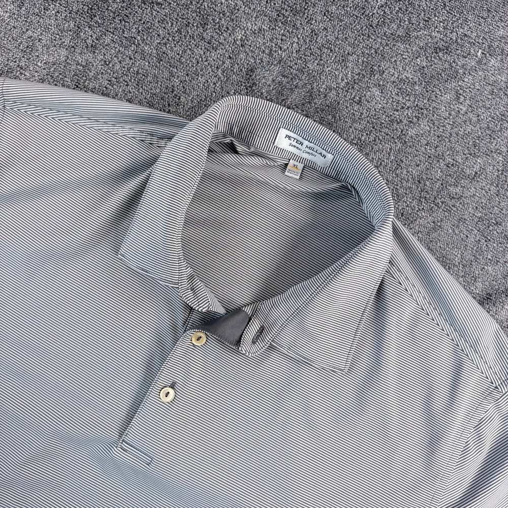 Peter Millar Summer Comfort Polo Mens XL Gray White Stripe Talking Stick GC